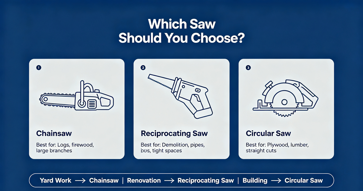 Chainsaw Selection Guide: Chainsaw, Reciprocating Saw, or Circular Saw? Which One Should You Choose for Different Scenarios?